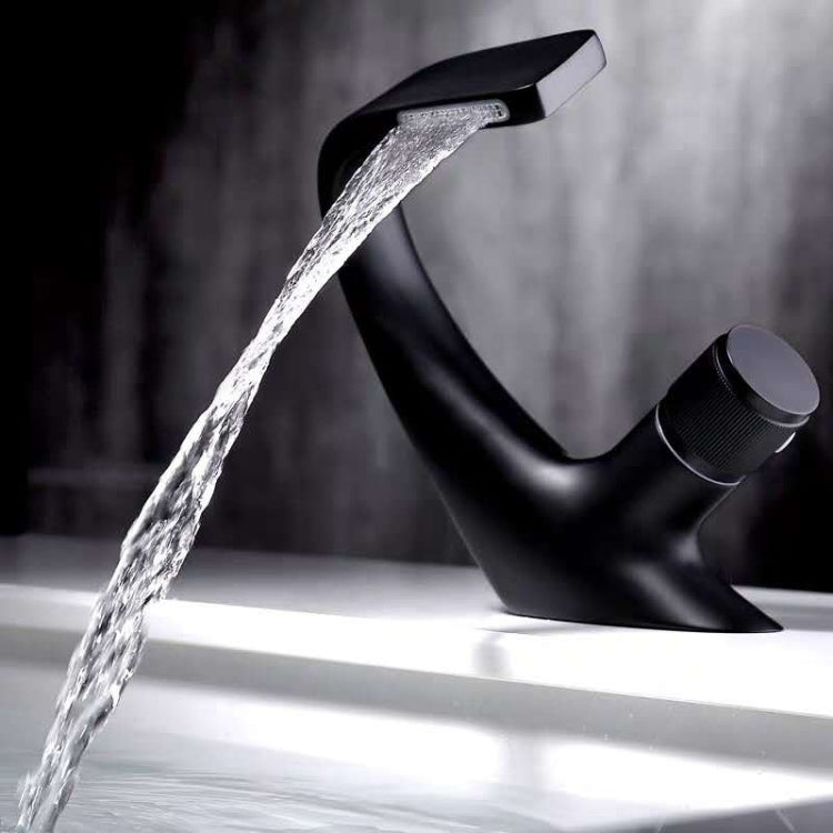 Basin Waterfall Type Hot & Cold Water All-Copper Faucet Bathroom Sanitary Ware (Black)