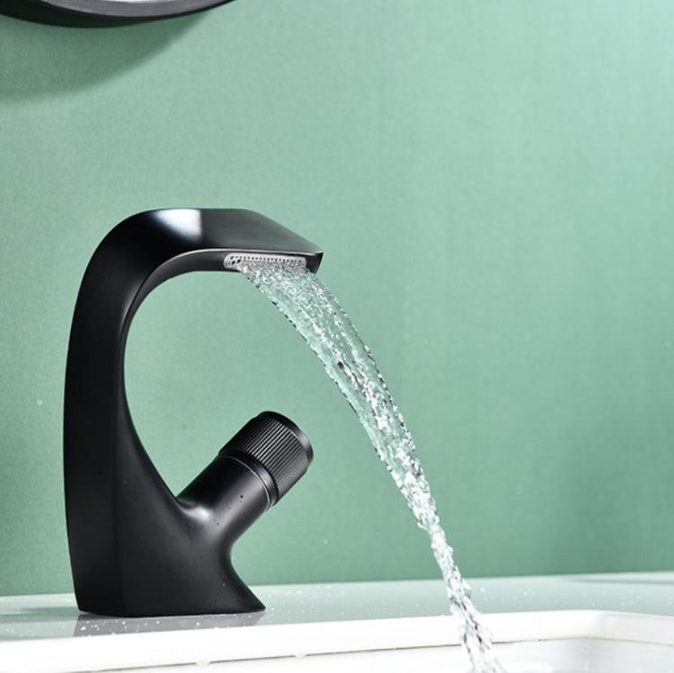 Basin Waterfall Type Hot & Cold Water All-Copper Faucet Bathroom Sanitary Ware (Black)