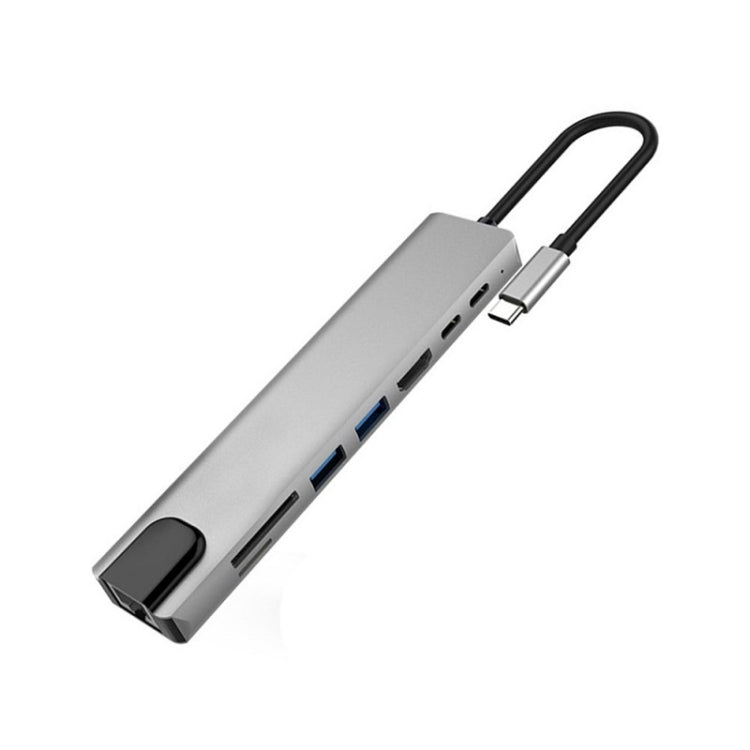 WC7367 8 in 1 87W Type-C to PD+USB3.0/USB2.0+SD+TF+HDMI+RJ45+Type-c Docking Station HUB, WC7367