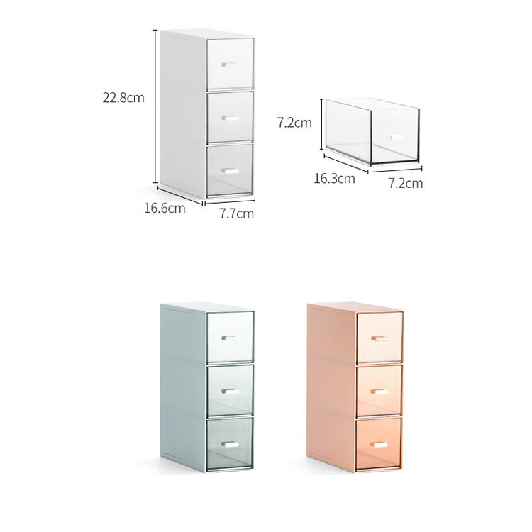 Desktop Drawer Storage Box Cosmetics Office Student Stationery Pen Dormitory Three Grid Desk Rack(Ivory White)