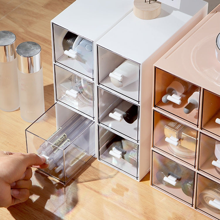Desktop Drawer Storage Box Cosmetics Office Student Stationery Pen Dormitory Three Grid Desk Rack(Coral Powder)