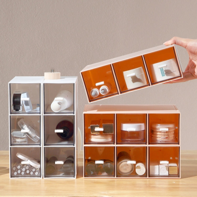 Desktop Drawer Storage Box Cosmetics Office Student Stationery Pen Dormitory Three Grid Desk Rack(Coral Powder)