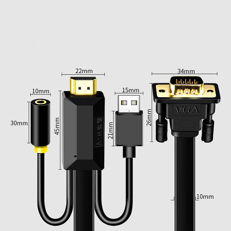 1m JH HV10 1080P HDMI to VGA Cable Projector TV Box Computer Notebook Industrial Display Adapter Cable