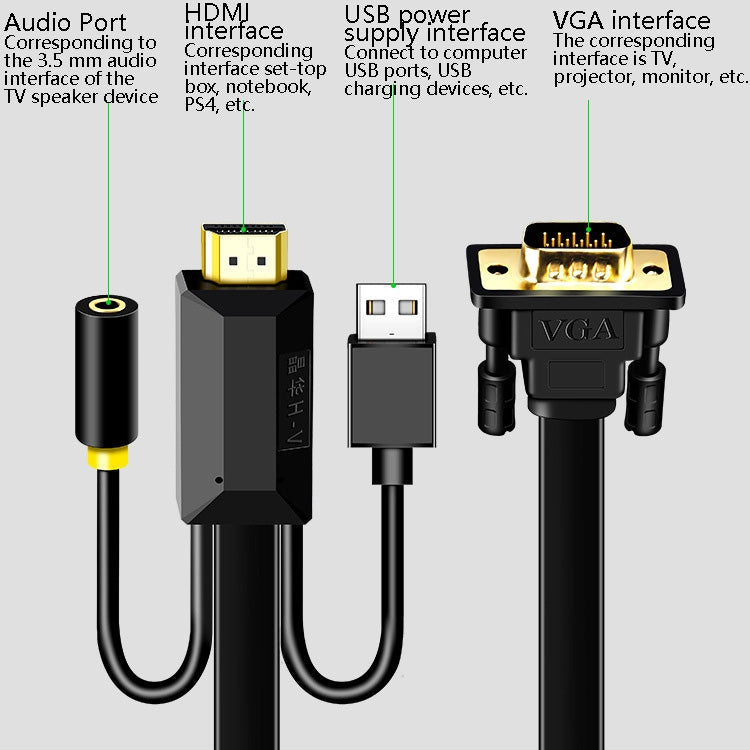 1m JH HV10 1080P HDMI to VGA Cable Projector TV Box Computer Notebook Industrial Display Adapter Cable