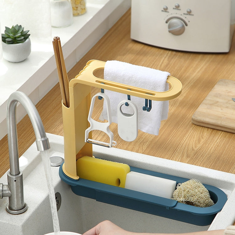 2 PCS Sink Telescopic Storage Drain Rack Kitchen Shelf Dishwashing Cloth Rack( Blue)