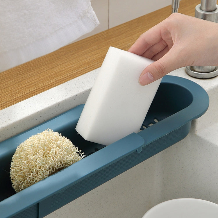 2 PCS Sink Telescopic Storage Drain Rack Kitchen Shelf Dishwashing Cloth Rack( Blue)