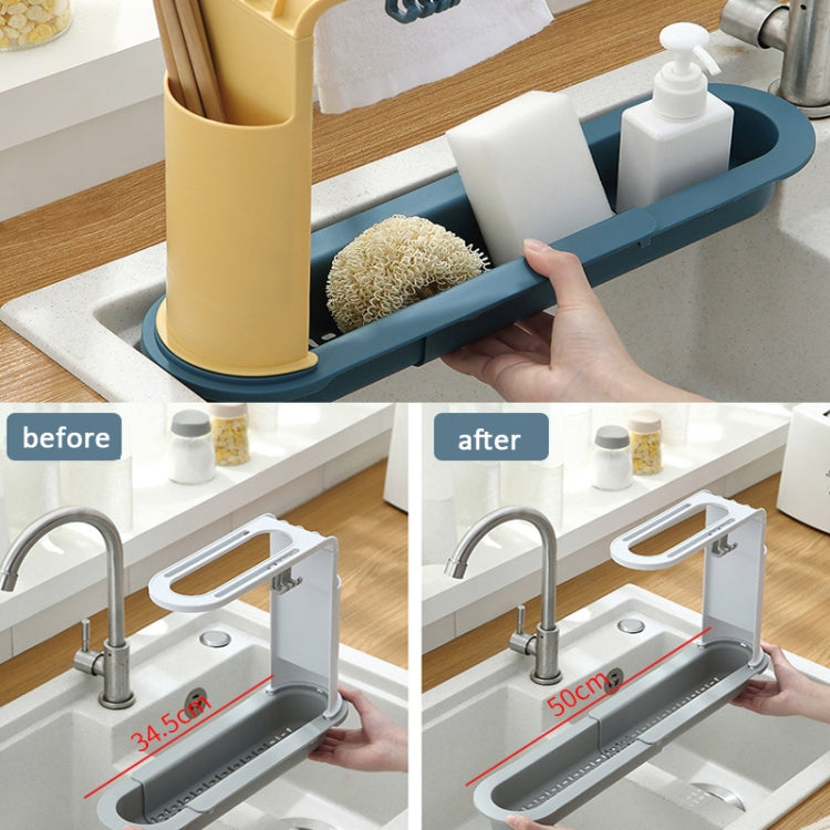 2 PCS Sink Telescopic Storage Drain Rack Kitchen Shelf Dishwashing Cloth Rack( Blue)
