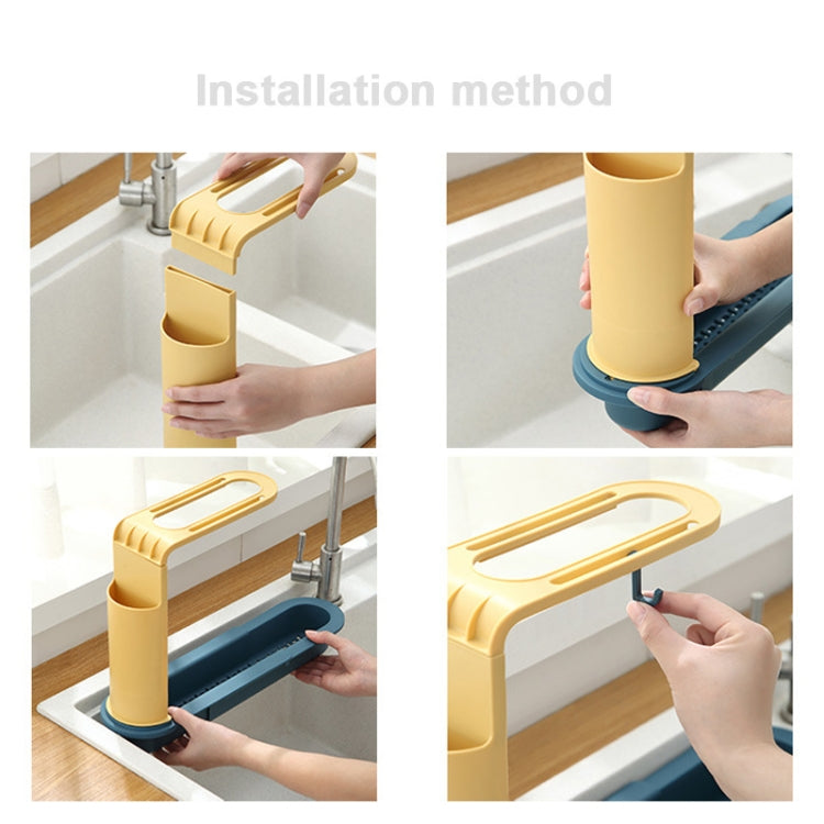 2 PCS Sink Telescopic Storage Drain Rack Kitchen Shelf Dishwashing Cloth Rack( Blue)