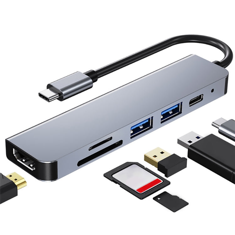 AD-033 6 In 1 USB-C / Type-C To 4K HDMI  SD / TF Card Slot  PD USB-C / Type-C Charging  2 USB 3.0 Ports Multifunctional HUB Docking Station