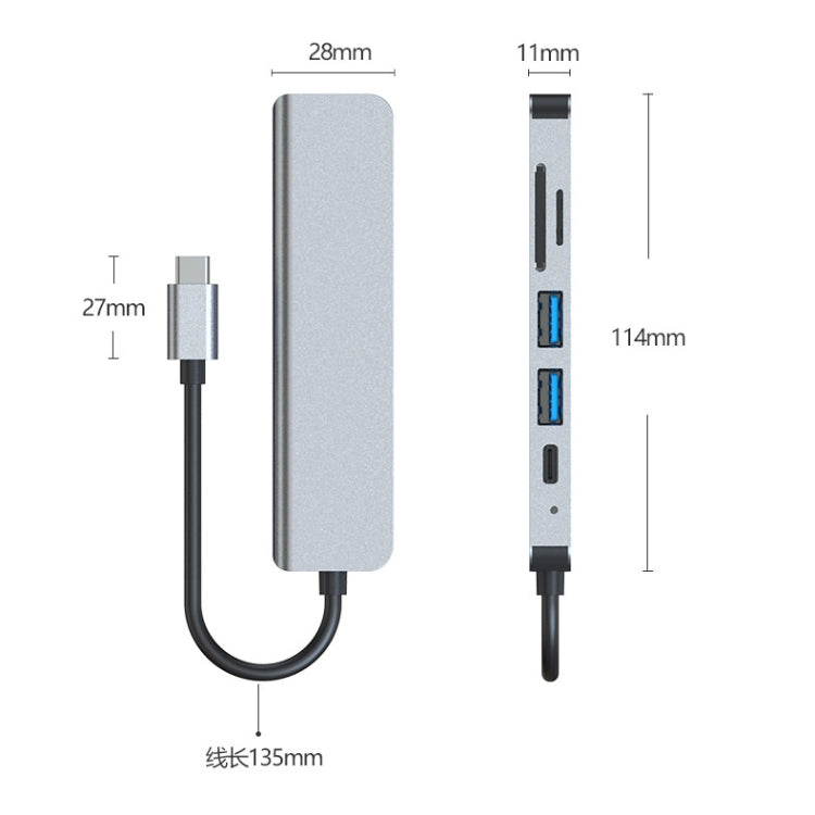 AD-033 6 In 1 USB-C / Type-C To 4K HDMI  SD / TF Card Slot  PD USB-C / Type-C Charging  2 USB 3.0 Ports Multifunctional HUB Docking Station