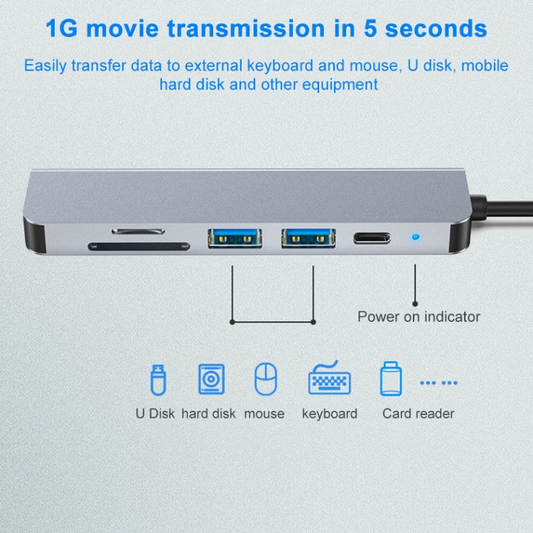 AD-033 6 In 1 USB-C / Type-C To 4K HDMI  SD / TF Card Slot  PD USB-C / Type-C Charging  2 USB 3.0 Ports Multifunctional HUB Docking Station