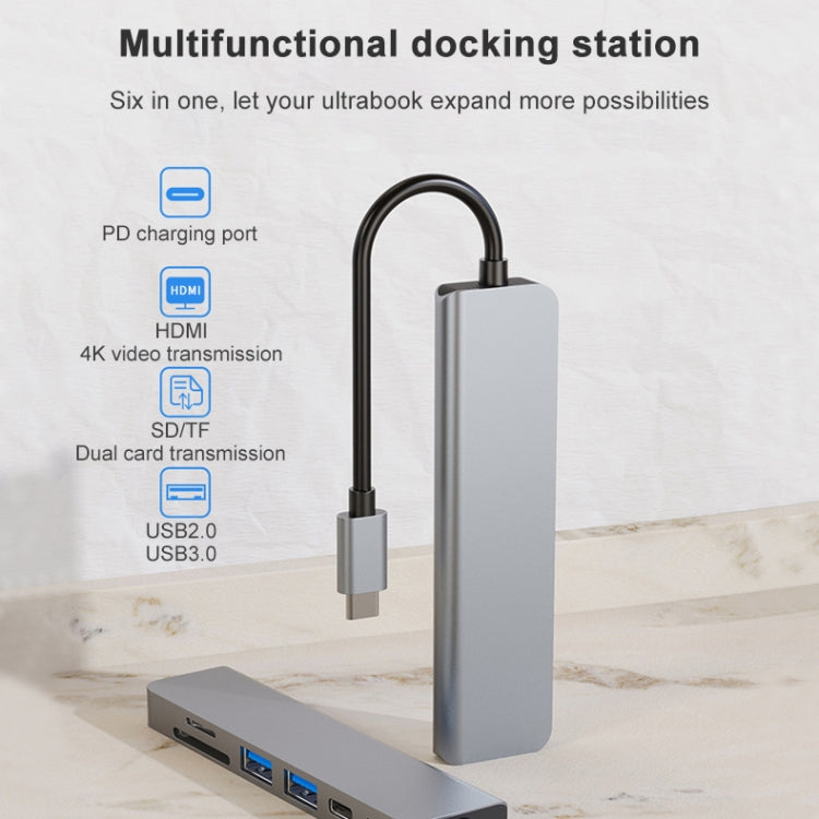 AD-033 6 In 1 USB-C / Type-C To 4K HDMI  SD / TF Card Slot  PD USB-C / Type-C Charging  2 USB 3.0 Ports Multifunctional HUB Docking Station