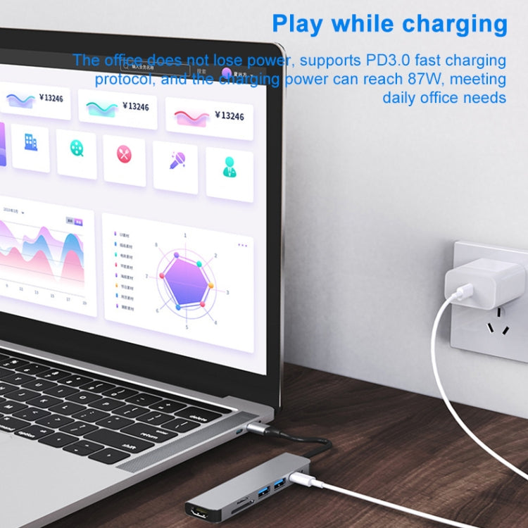 AD-033 6 In 1 USB-C / Type-C To 4K HDMI  SD / TF Card Slot  PD USB-C / Type-C Charging  2 USB 3.0 Ports Multifunctional HUB Docking Station