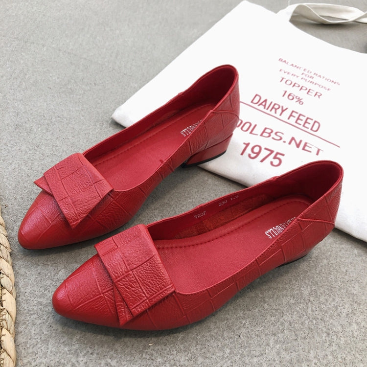 Spring And Summer Cowhide Shoes With Thick Heel Mid-Heel For Women, Size: 40(Red)