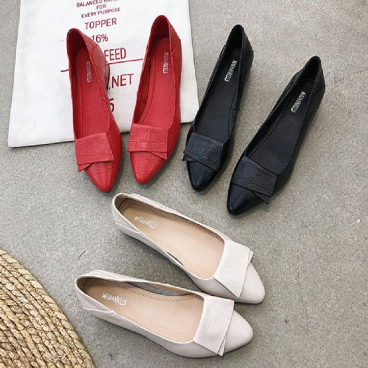 Spring And Summer Cowhide Shoes With Thick Heel Mid-Heel For Women, Size: 40(Red)