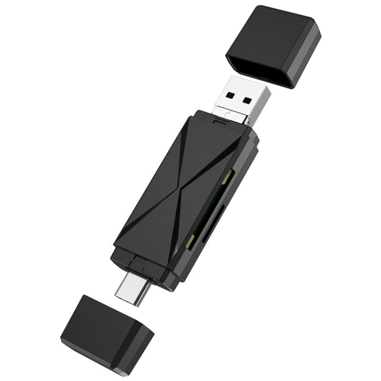 YH-109 SD/TF/Type-C/Micro USB/USB Computer PC Mobile Phone OTG Card Reader(Black)