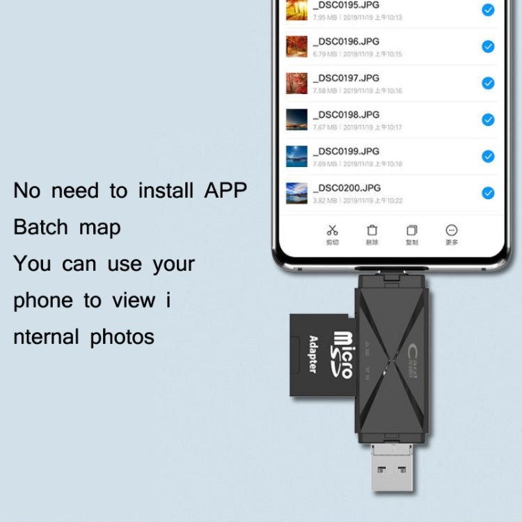 YH-109 SD/TF/Type-C/Micro USB/USB Computer PC Mobile Phone OTG Card Reader(Black)