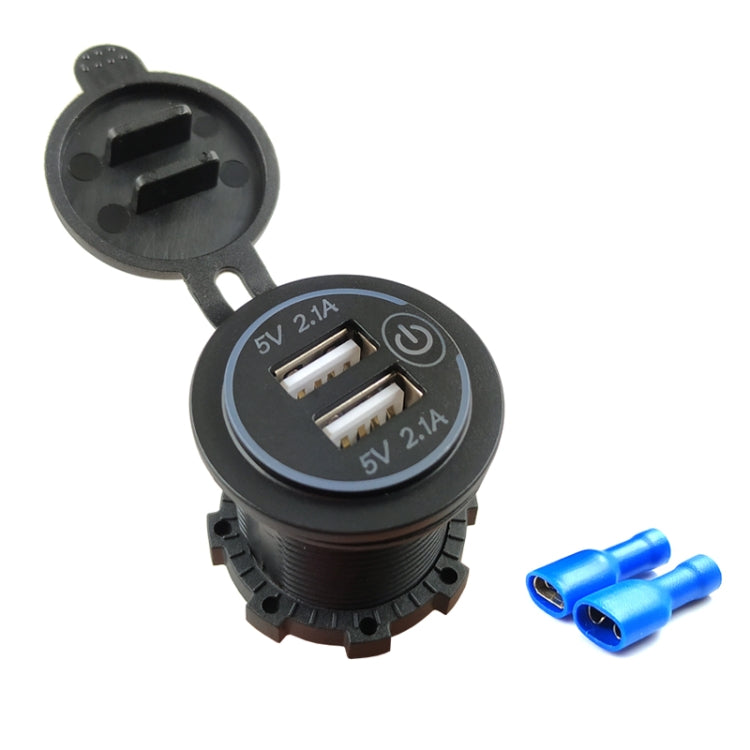 Car Motorcycle Modified Charger Double Aperture 4.2A With Touch Switch USB Car Charge(Blue Light)