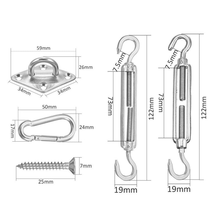 18 PCS / Set Shade Sail 304 Stainless Steel Accessories Outdoor Shade Flower Basket Screws Diamond Door Buckle