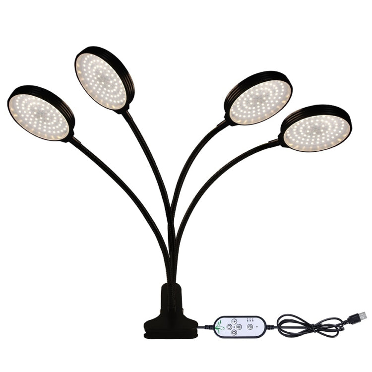 LED Plant Growth Lamp USB Remote Control Clip Waterproof Full Spectral Natural White Seedling Planting Light, Power: 60W Four Head