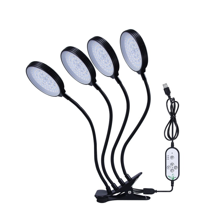 LED Plant Growth Lamp USB Remote Control Clip Waterproof Full Spectral Natural White Seedling Planting Light, Power: 60W Four Head
