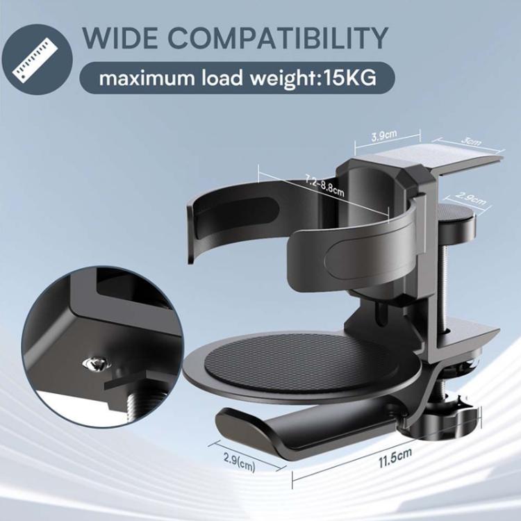 Rotating Cup Holder Headphone Holder Internet Cafe Monitor Headphone Hanger, Black, Moonlight Silver