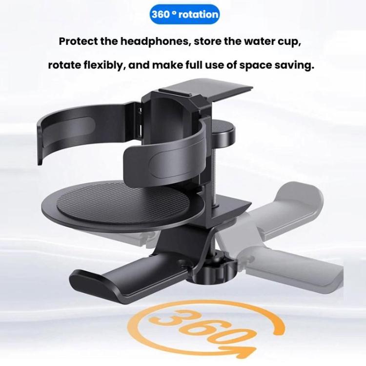 Rotating Cup Holder Headphone Holder Internet Cafe Monitor Headphone Hanger, Black, Moonlight Silver