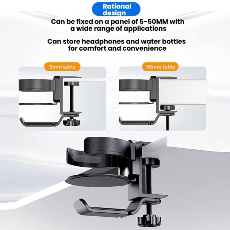 Rotating Cup Holder Headphone Holder Internet Cafe Monitor Headphone Hanger, Black, Moonlight Silver