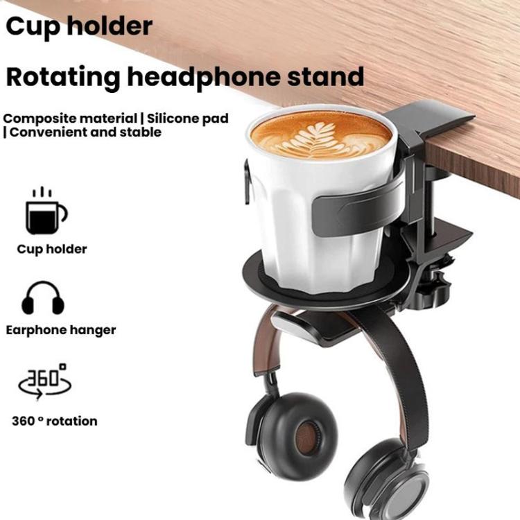 Rotating Cup Holder Headphone Holder Internet Cafe Monitor Headphone Hanger, Black, Moonlight Silver
