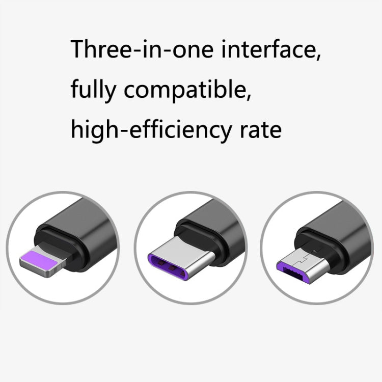2 PCS ZZ034 USB To 8 Pin + USB-C / Type-C + Micro USB 3 In 1 Fast Charging Cable, Style:, 5A Super Fast-Black, 5A Super Fast-Red, Silicone-Green, Silicone-Red, Silicone-Yellow, Silicone-Purple, Mini-Silver, Mini-Red, Mini-Blue, Mini-Black, Retractable-...