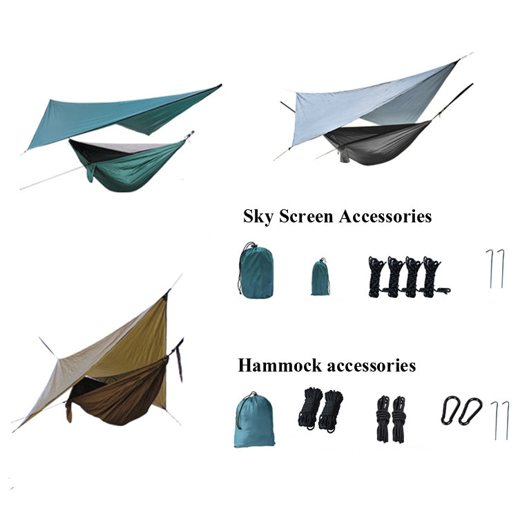 Outdoor Camping Sunshade + Anti-Mosquito Hammock Set Parachute Fabric Net Yarn Anti-Mosquito Hammock(Gray)