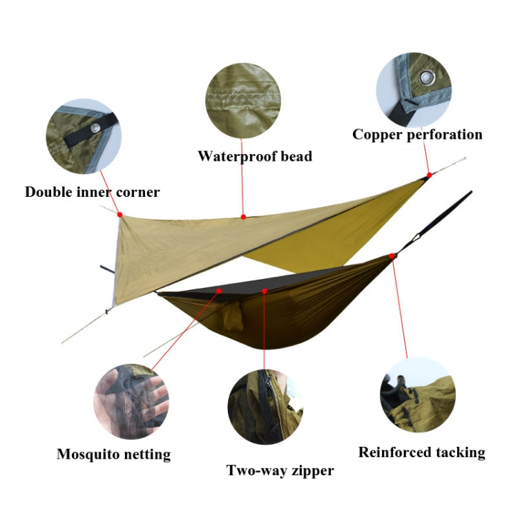 Outdoor Camping Sunshade + Anti-Mosquito Hammock Set Parachute Fabric Net Yarn Anti-Mosquito Hammock(Gray)
