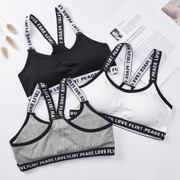Letter Sports Fitness Running Yoga Bra Cotton No Steel Ring Underwear For Women, Size:One Size(Black)