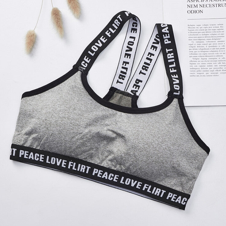 Letter Sports Fitness Running Yoga Bra Cotton No Steel Ring Underwear For Women, Size:One Size(Black)