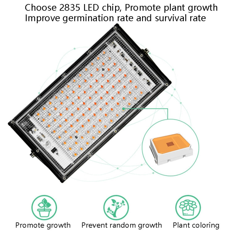 LED Plant Light Full Spectroscopy Waterproof Growth Lamp Seedlings Vegetable Filling Lamp, Power: UK Plug 96 Beads 100W(Pink Light)
