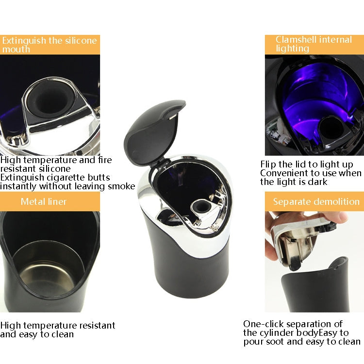 N10 Mini Car Loaded Ashtray With Lamp And Cover Car Supplies(Silver)