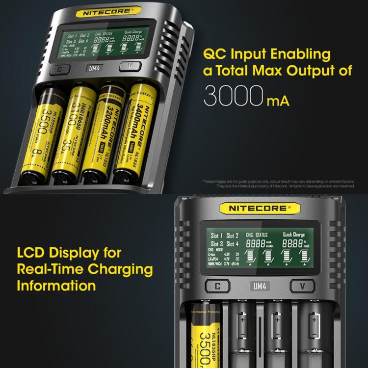 NITECORE 4-Slot LCD Battery Charger USB 18W