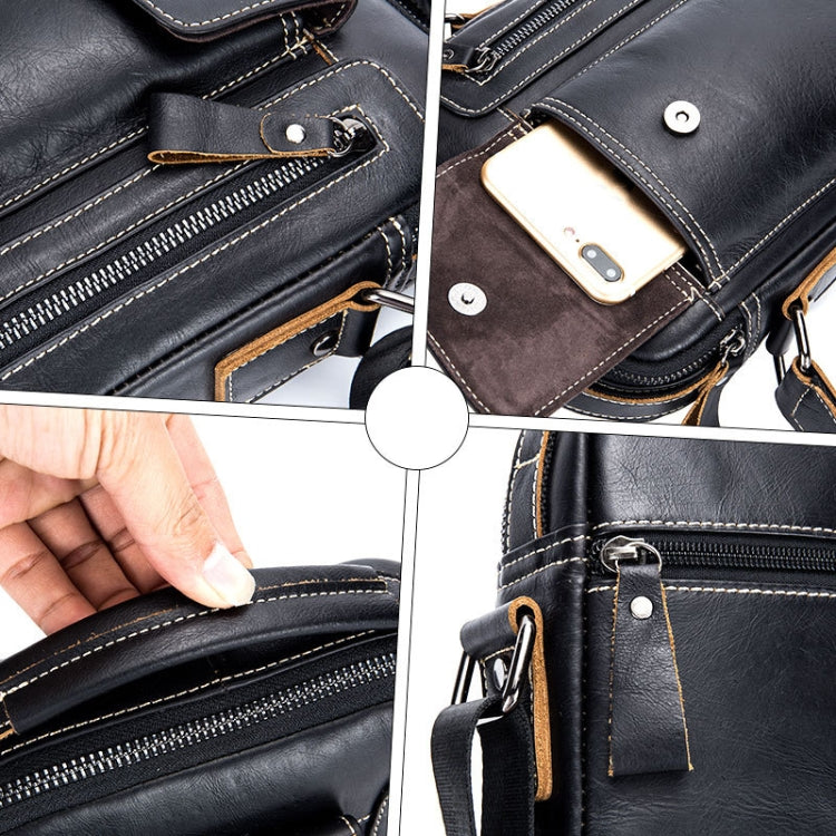 BULL CAPTAIN 037 First-Layer Cowhide Messenger Bag Male Soft Leather Shoulder Bag(Black)