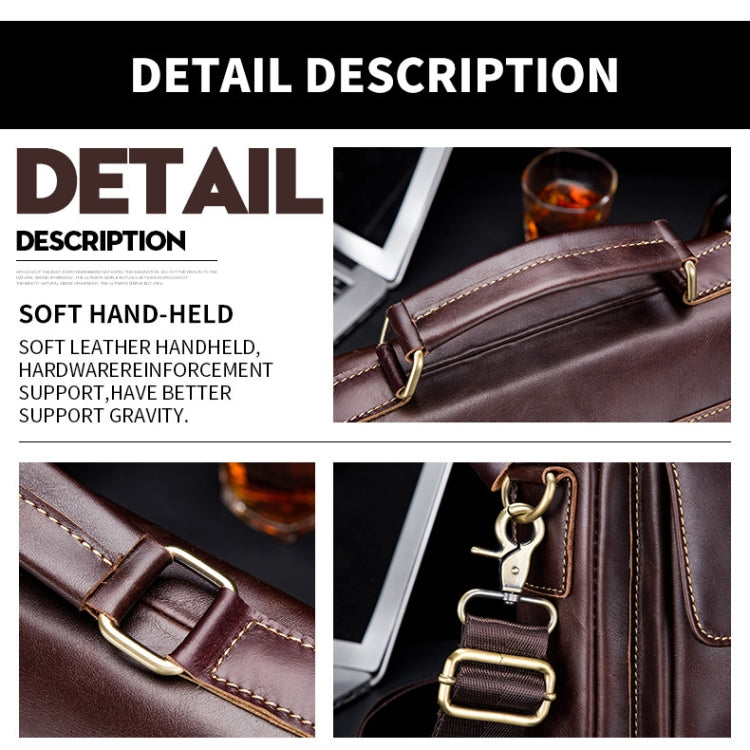 BULL CAPTAIN 302 First-Layer Cowhide Men Casual Shoulder Bag Leather Retro Briefcase(Brown)