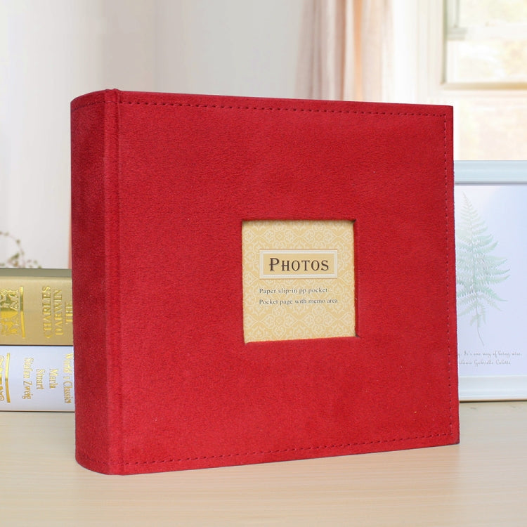 6 Inch 200 Sheets Flannel Retro Photo Album Interstitial Photo Storage Book(Red)