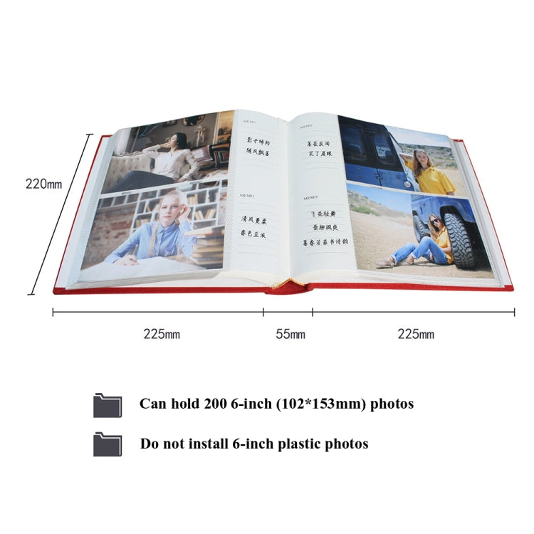6 Inch 200 Sheets Flannel Retro Photo Album Interstitial Photo Storage Book(Red)
