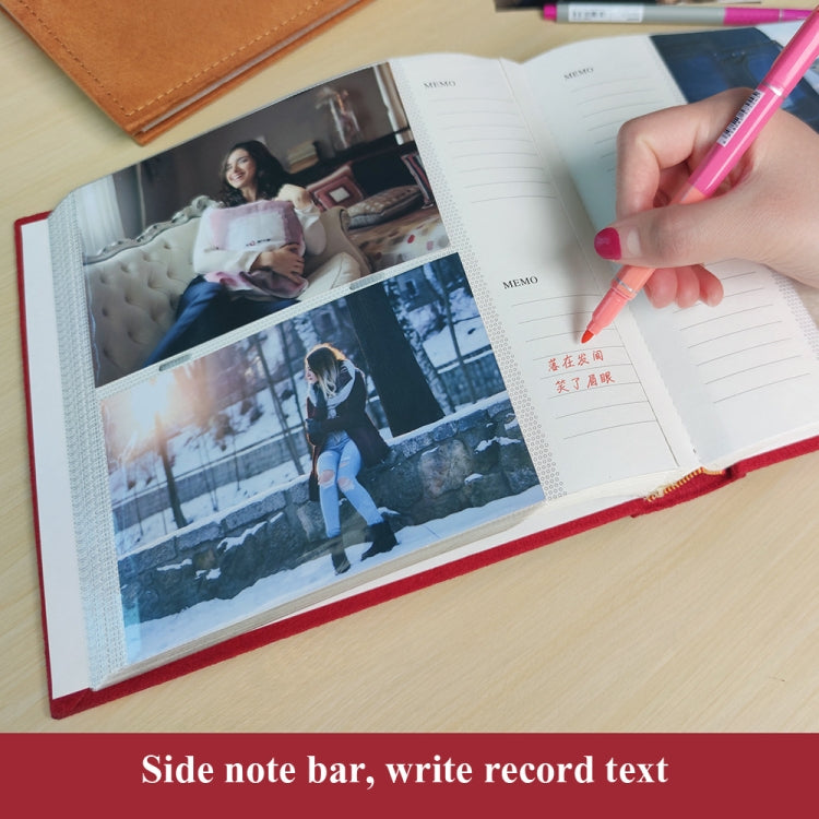 6 Inch 200 Sheets Flannel Retro Photo Album Interstitial Photo Storage Book(Red)