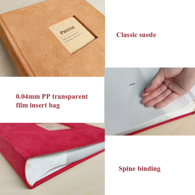 6 Inch 200 Sheets Flannel Retro Photo Album Interstitial Photo Storage Book(Red)