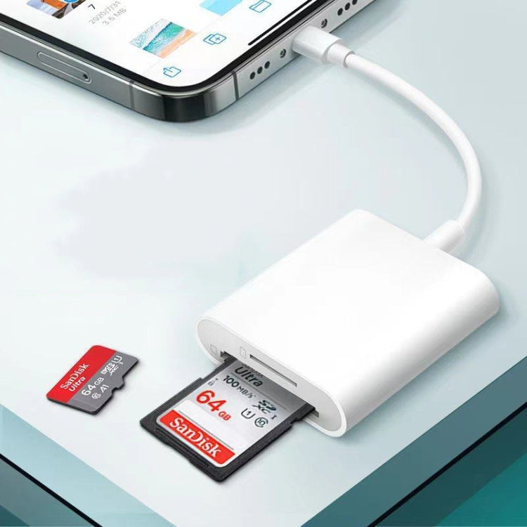 8 Pin to SD + TF Card Reader 2 in 1 Adapter For iPhone / iPad, Cable Length: 9.7cm(Double Slots)