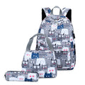 3 PCS / Set 2035 Printed Backpack Large-Capacity Leisure Computer Backpack Student School Bag(Grey)