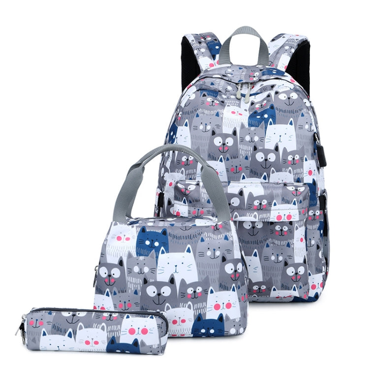 3 PCS / Set 2035 Printed Backpack Large-Capacity Leisure Computer Backpack Student School Bag(Grey)