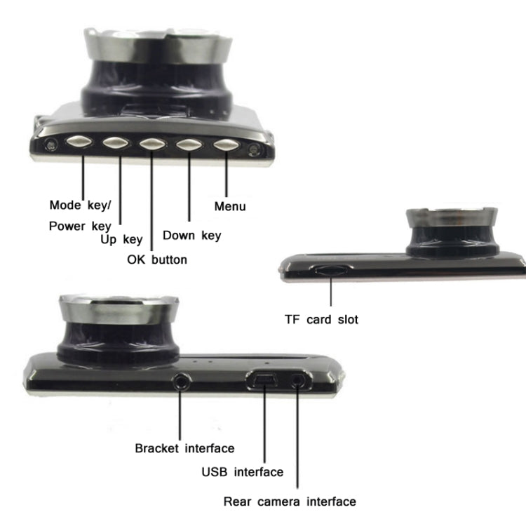 4-Inch HD 1080P Dual-Lens  Front And Rear Video Driving Recorder(Metal Shell)