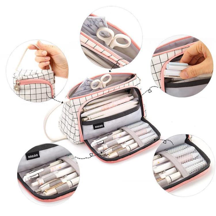 Angoo Large Capacity Pencil Case Cute Canvas Stationery Bag, Black White In The Palm