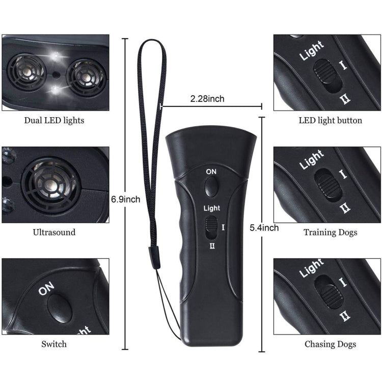 LED Flashlight Ultrasonic Dog Repeller Portable Dog Trainer, Single-headed Black, Single-headed Yellow, Double black