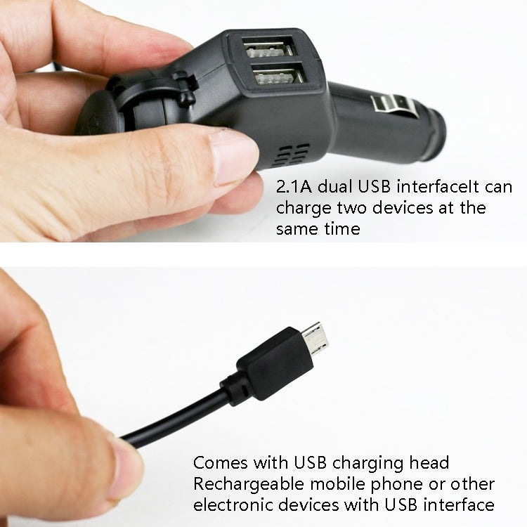 2 PCS Car 3 In 1 Charger With Cigarette Lighter Dual USB Interface With USB Mobile Phone Charging Cable, Black, White